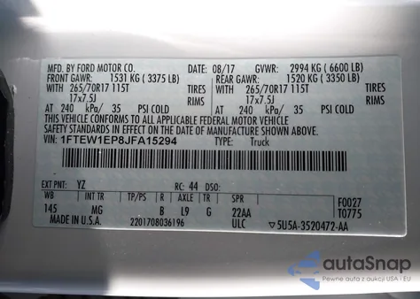 2018 Ford F-150 Xlt z USA, uszkodzony, nr VIN 1FTEW1EP8JFA15294